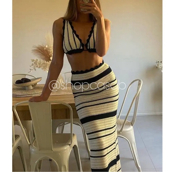 NEW to CASA B🐚 Mirabella Halter Triangle Top & Midi Skirt Striped Knit Set